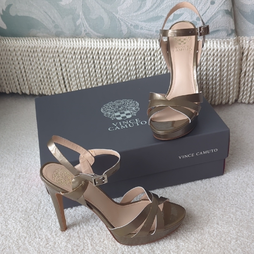 Vince Camuto Gold High Heel Sandals Strappy Design